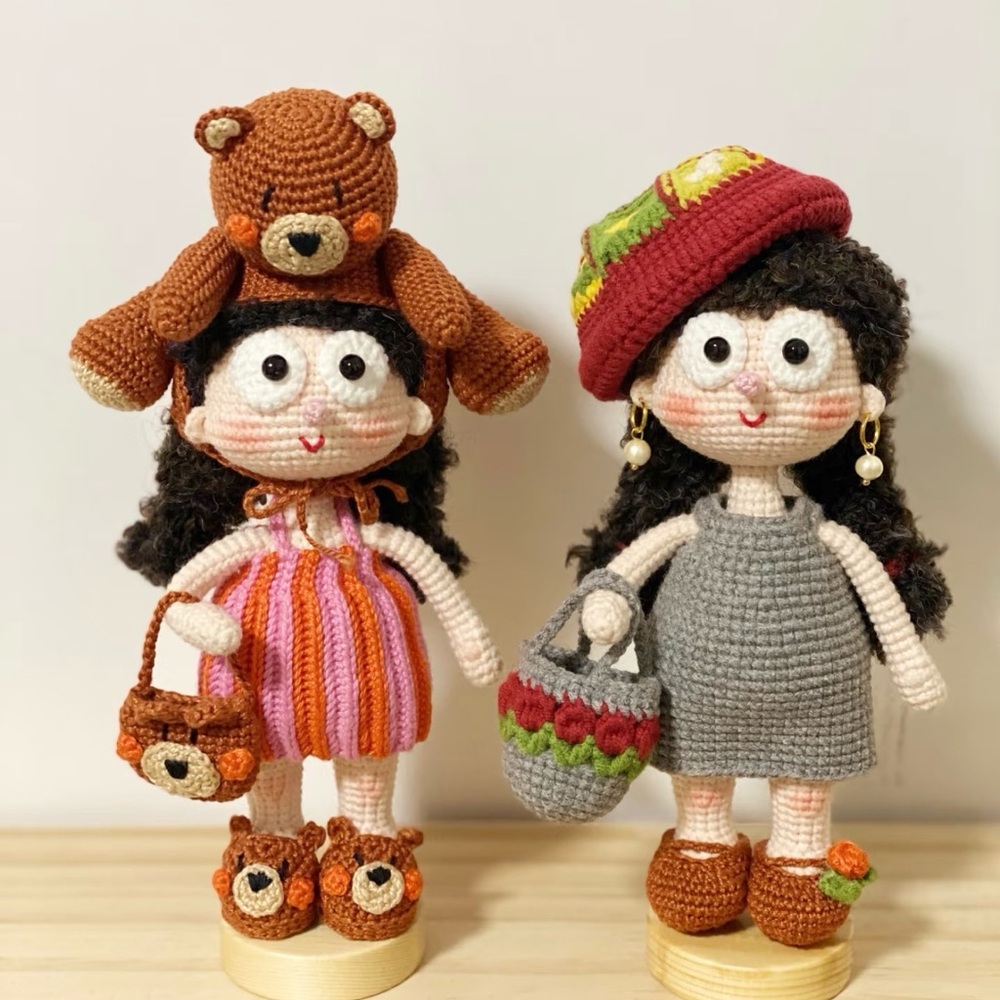 Handcrafted Crochet Doll girl with Bear hat